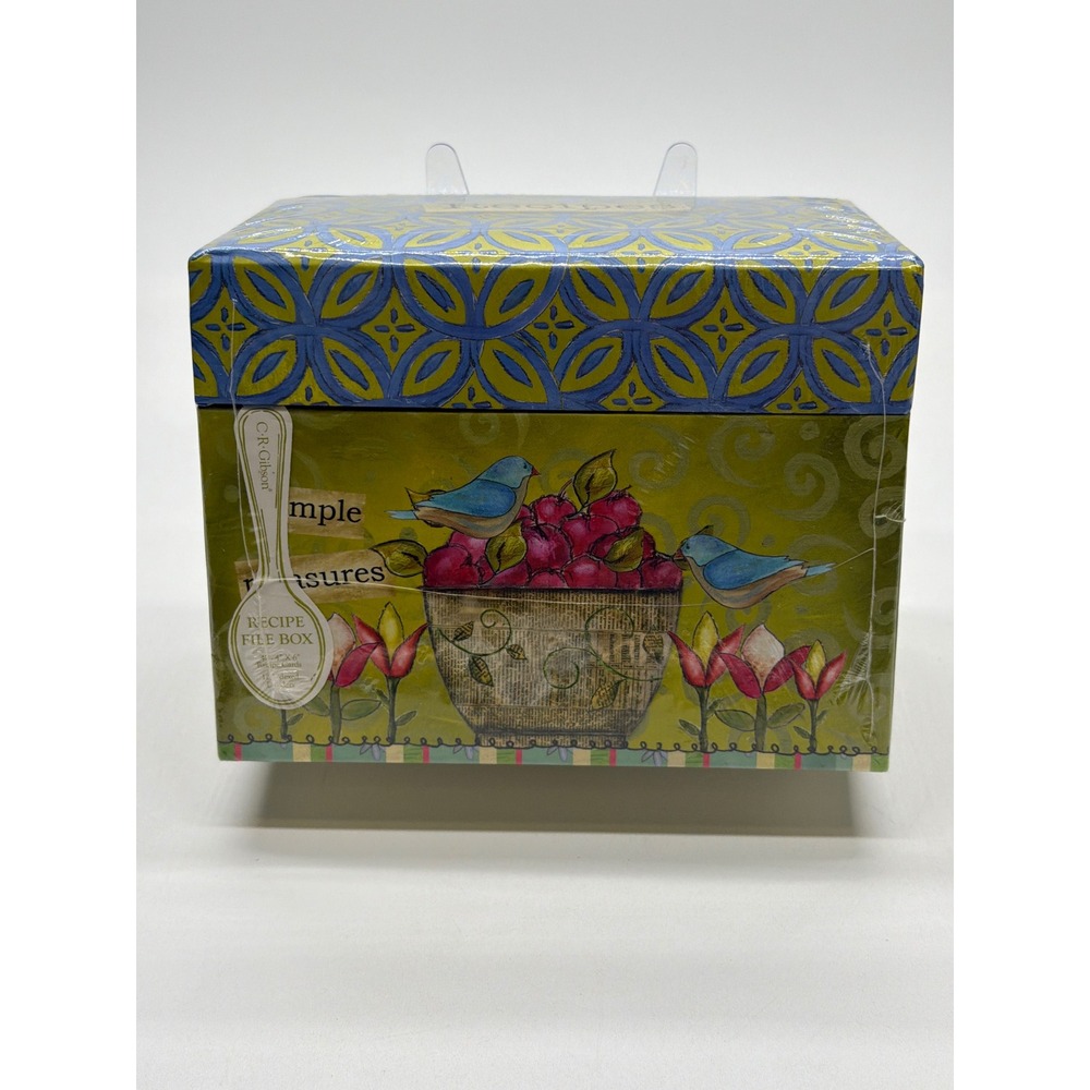 CR Gibson Lisa Kaus Joyful Abundance Recipe File Box Birds Fruit New Sealed